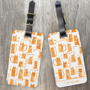 Fun Orange Cat Watercolor Luggage Tag