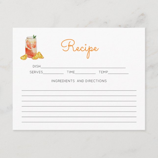 Fun Orange Citrus Theme Pink Floral Recipe  Enclosure Card (Front)