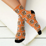 Fun Orange Custom Dog Photo Paw Print Socks<br><div class="desc">Warm and playful, these custom socks feature a single dog photo in a round frame on a bold orange background with white paw prints. Upload one photo of your dog for a unique personalized gift. A great pick for fall birthdays, Halloween, or any dog lover who likes a pop of...</div>