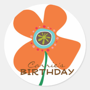Fun Orange Daisy Pop Girl's Birthday Party Favor Classic Round Sticker