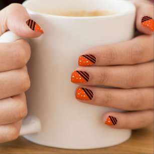 Dark Brown, White & Dark Orange Triple Vertical Striped Nail Wraps