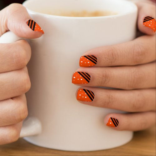 Fun Orange FallHalloween Nails with Black Stripes Minx Nail Art