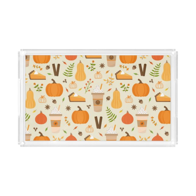 Fun Orange Fall Pattern Acrylic Tray (Front)