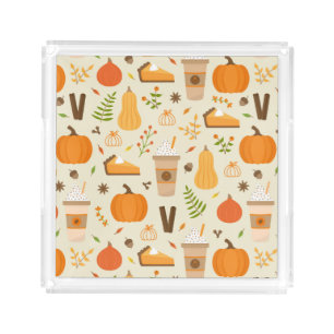 Fun Orange Fall Pattern Acrylic Tray