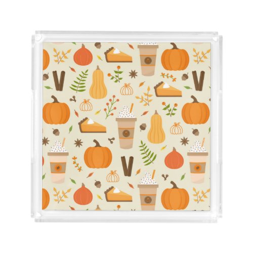 Fun Orange Fall Pattern Acrylic Tray