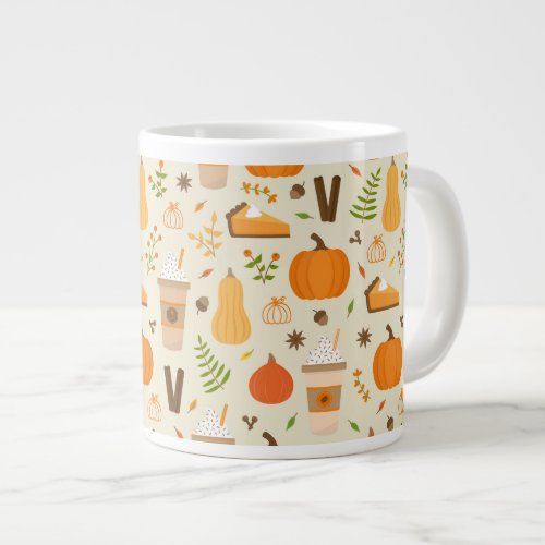 Fun Orange Fall Pattern Giant Coffee Mug