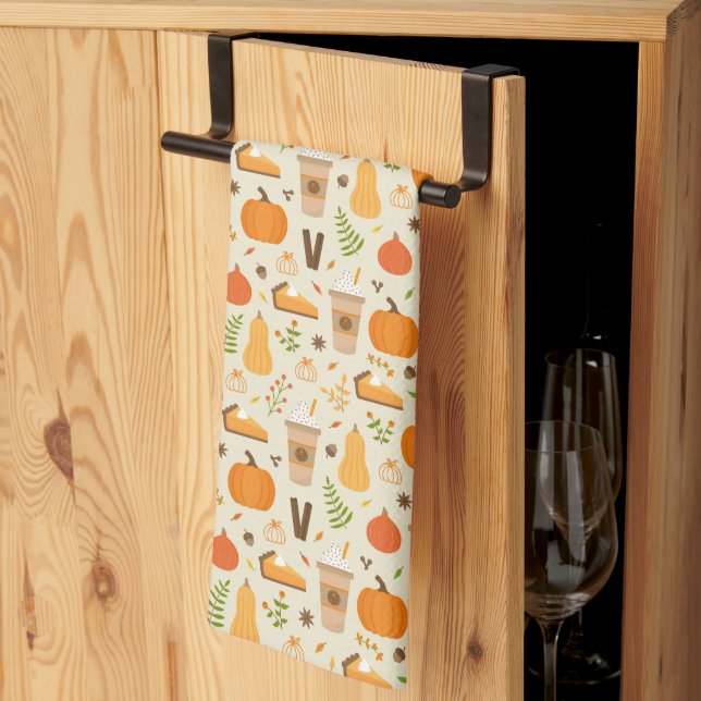 Fun Orange Fall Pattern Kitchen Towel (Thirds Fold)