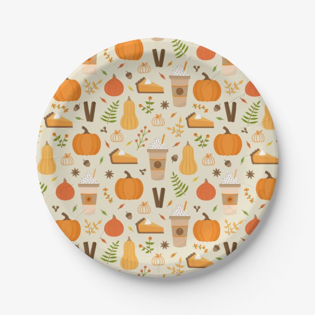 Fun Orange Fall Pattern Paper Plates (Front)