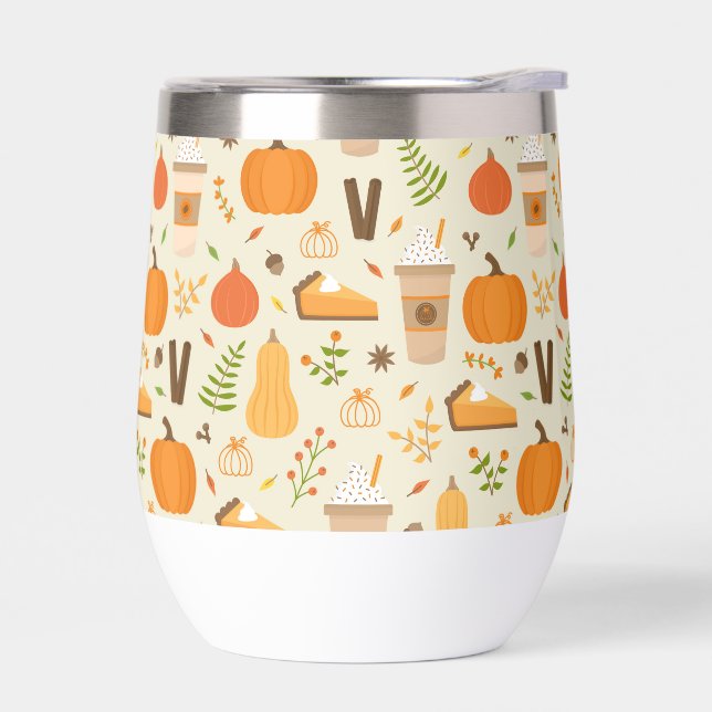Fun Orange Fall Pattern Thermal Wine Tumbler (Left)