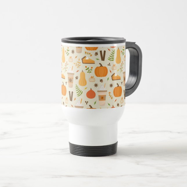Fun Orange Fall Pattern Travel Mug (Front Right)