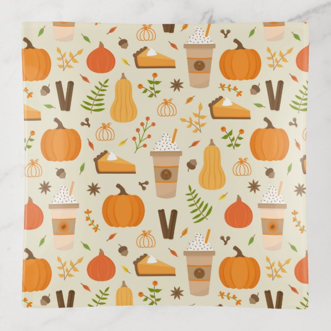 Fun Orange Fall Pattern Trinket Tray (Front)