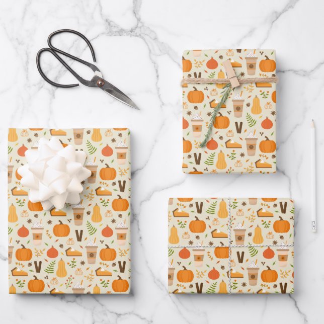 Fun Orange Fall Pattern Wrapping Paper Sheets (Front)