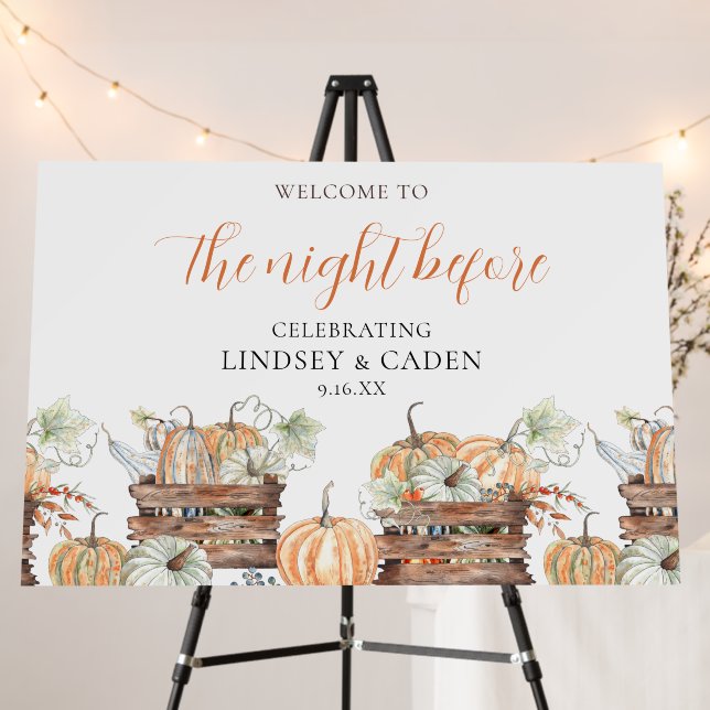 Fun Orange Fall Wedding Rehearsal Welcome Foam Board (In Situ (Stand))