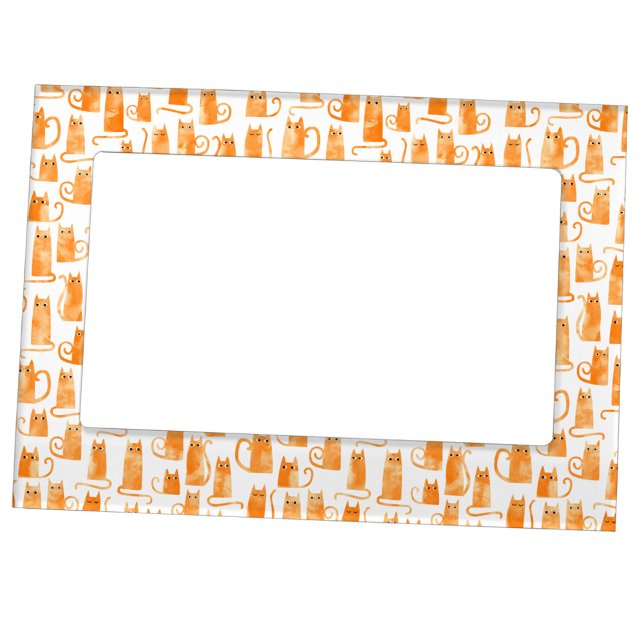 Fun Orange Ginger Cat Magnetic Frame (Fun ginger orange watercolor cat pattern magnetic frame for animal lovers)
