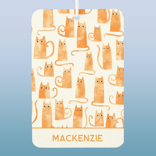 Fun Orange Ginger Cat Pattern Personalized Air Freshener (Ginger orange cat pattern personalized name vehicle car air freshener)