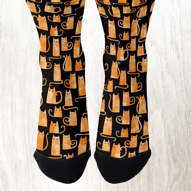 Fun Orange Ginger Cat Socks (Fun orange ginger cat socks for animal and pet lovers.  Ideal for Halloween too!)