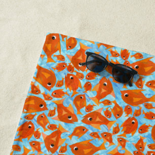 Fun Orange Goldfish Watery Blue Background Beach Towel