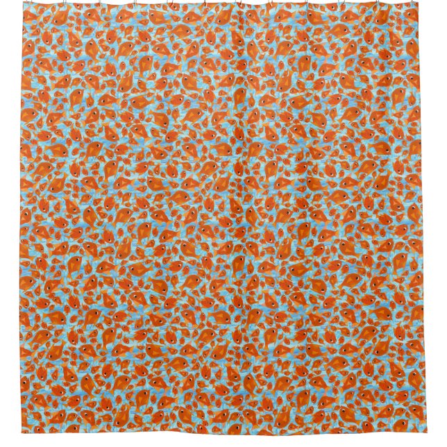 Fun Orange Goldfish Watery Blue Background Shower Curtain (Front)