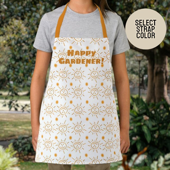 Fun Orange Hand Drawn Sun Pattern Custom Apron (small sunshine on white arpon template)
