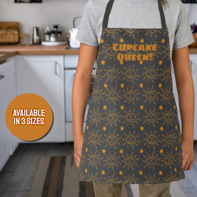 Fun Orange Hand Drawn Sun Pattern Custom Apron (small sunshine pattern template apron)