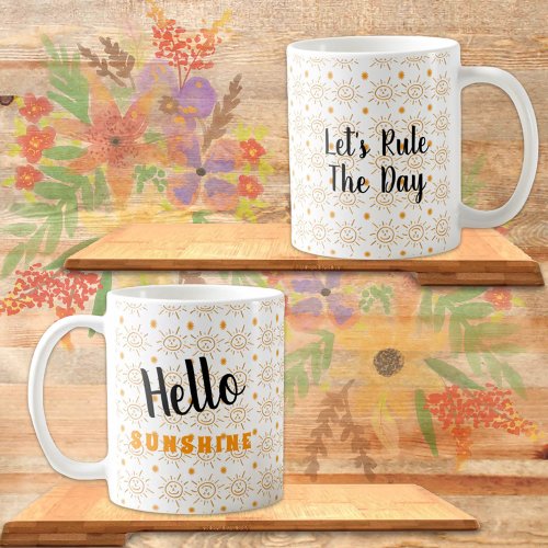 Fun Orange Hand Drawn Sun Pattern Custom Coffee Mug