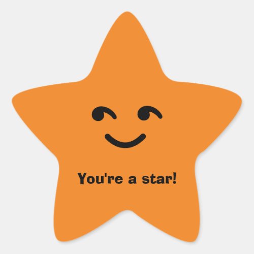 Fun Orange Happy Smiling Face Youre A Star School Star Sticker