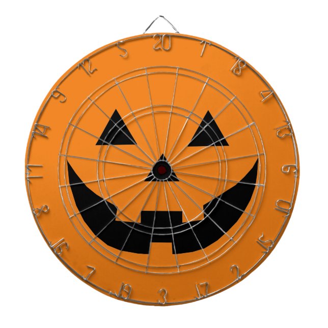 Fun orange Jack o lantern pumpkin face Halloween Dart Board (Front)