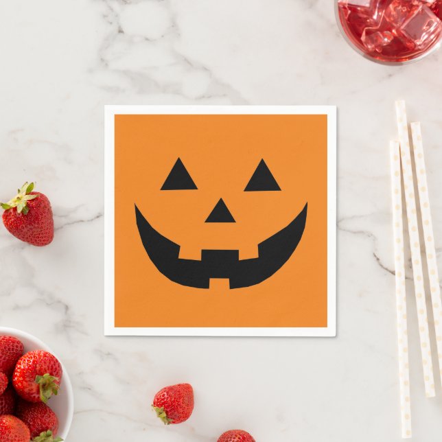 Fun orange Jack o lantern pumpkin face Halloween Napkins (Insitu)
