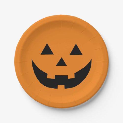 Fun orange jack o lantern pumpkin face Halloween Paper Plates