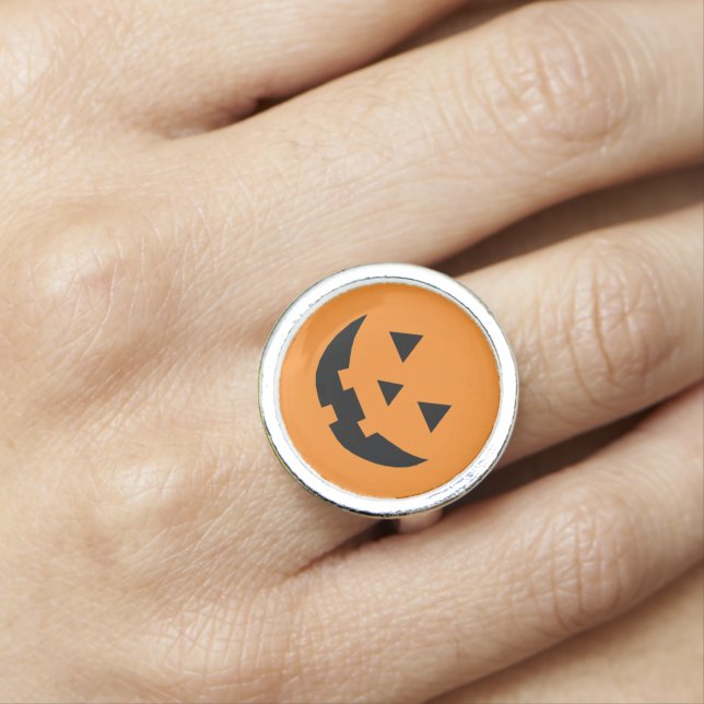 Fun orange Jack o lantern pumpkin face Halloween Ring (In Situ)