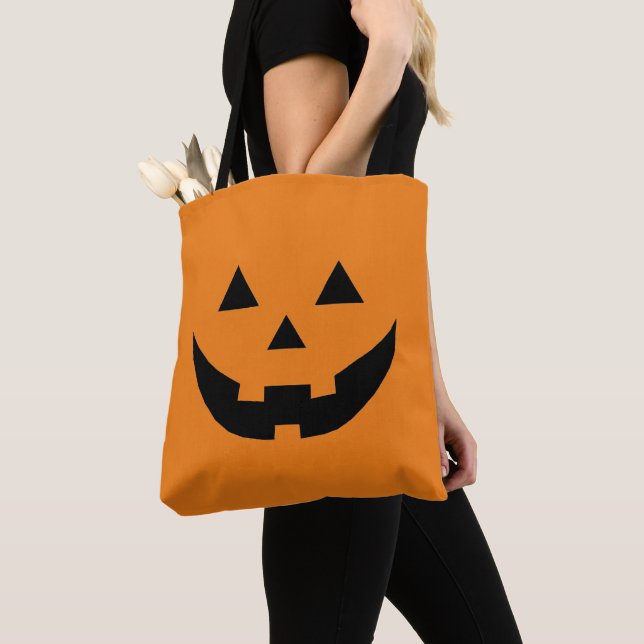 Fun orange Jack o lantern pumpkin face Halloween Tote Bag (Close Up)
