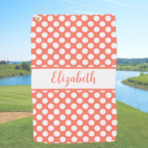 Fun Orange polka dots custom name ladies Golf Towel