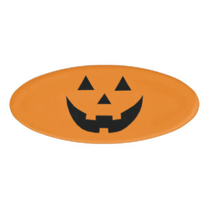 Fun orange pumpkin jack o lantern Halloween Name Tag