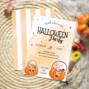 Fun orange pumpkin watercolor kids halloween party invitation