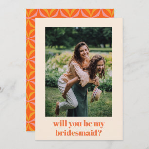Fun Orange Retro Pattern Bridesmaid Proposal  Note Card