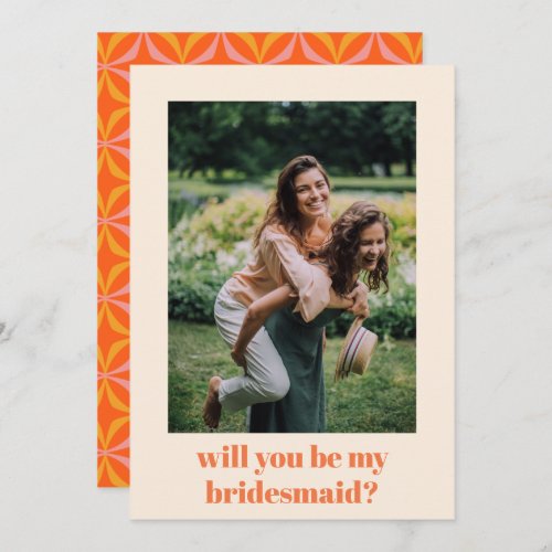 Fun Orange Retro Pattern Bridesmaid Proposal  Note Card