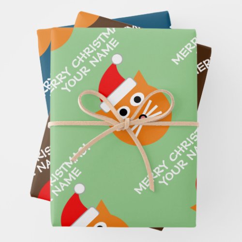 Fun orange Santa Claus cat custom Christmas Wrapping Paper Sheets