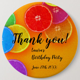 Fun orange slices Thank you Birthday Party Pinback Button