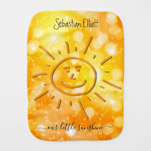 Fun Orange Sunny Sketch Custom Name Baby Burp Cloth