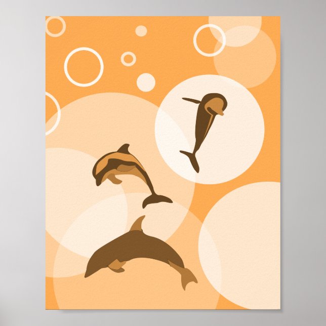 Fun Orange Wave Jumping Dolphins  Poster (Front)