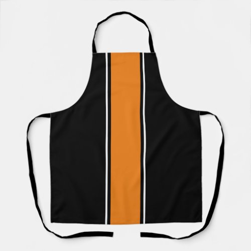 Fun Orange White Racing Stripes Black Background Apron