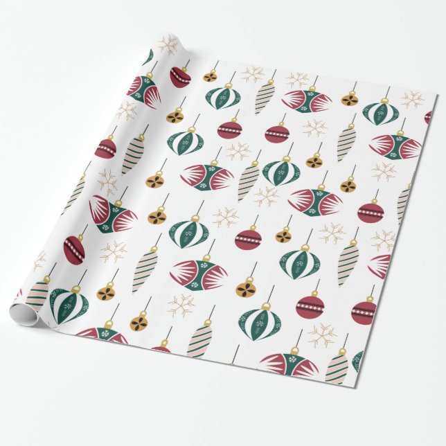 Fun Ornament Sparkly Glossy Wrapping Paper (Unrolled)