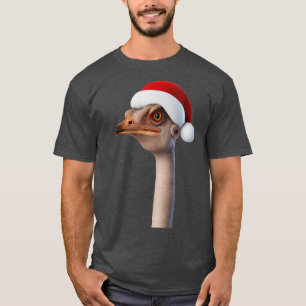 Fun Ostrich Weating Santa Hat Animal Humor T-Shirt