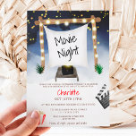 Fun outdoor backyard movie night kids birthday invitation<br><div class="desc">Let's celebrate your kids birthday with this fun social distancing birthday party,  a backyard movie night featuring watercolor illustration with a screen,  projector,  under the stars,  movie take and popcorn.</div>