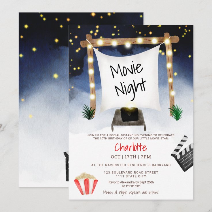 Fun outdoor backyard movie night kids birthday invitation | Zazzle
