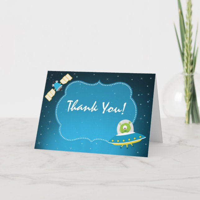 Fun Outer Space Alien Boy Thank You Card (Front)