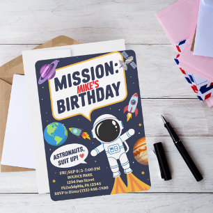 Fun Outer Space Astronaut,Cute Kids First Birthday Invitation