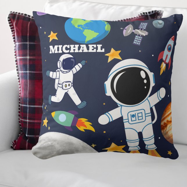 Fun Outer Space Astronaut,Cute Kids First Birthday Throw Pillow (Creator Uploaded)