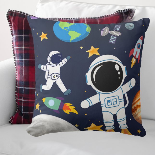 Fun Outer Space Astronaut,Cute Kids First Birthday Throw Pillow (Creator Uploaded)