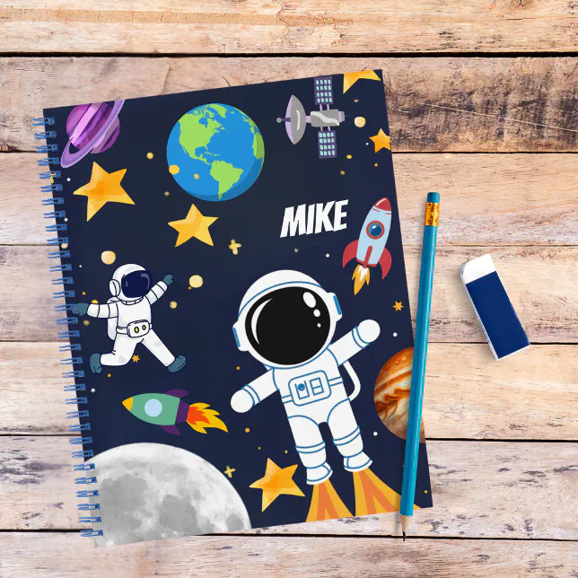 Fun Outer Space Astronaut & Planets, Cute Kids Notebook | Zazzle